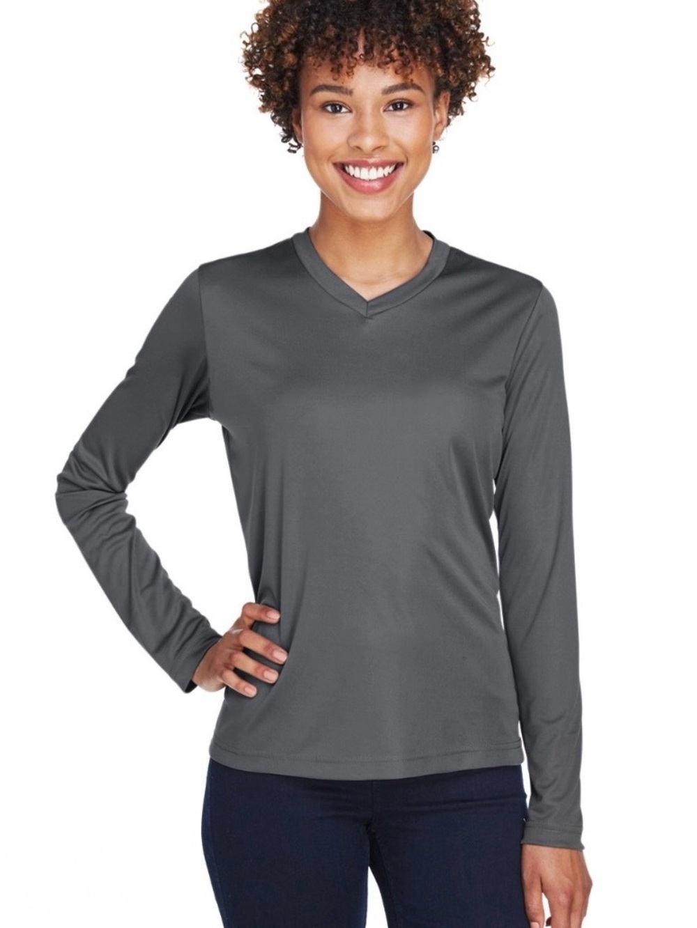 Zenana Outfitters NWOT Long-Sleeve V-Neck Top — Charcoal Gray Size S
